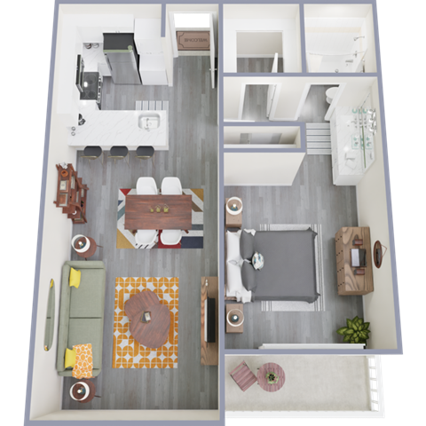 a rendering of our 1 bedroom apartment at princeton court apartments in dallas